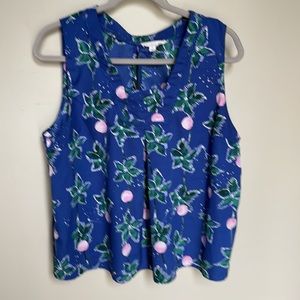 Current Air blouse key hole neckline in back,  pleat & embroidery lace in front.